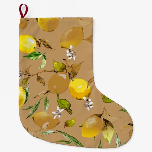 Grande Chaussette De Noël citrons d'aquarelle 33 (Devant)