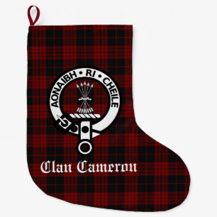 Grande Chaussette De Noël Clan Cameron Crest Badge et Tartan personnalisable