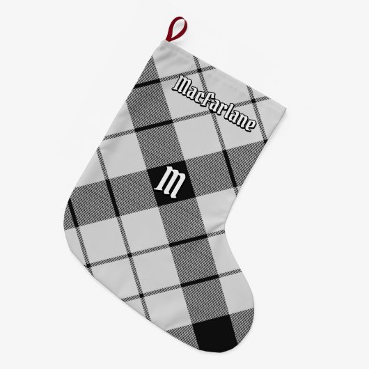 Grande Chaussette De Noël Clan MacFarlane Tartan noir et blanc (Devant (Accrochage))