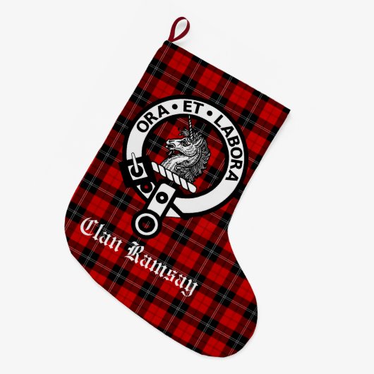 Grande Chaussette De Noël Clan Ramsay Crest Badge & Tartan (Devant (Accrochage))