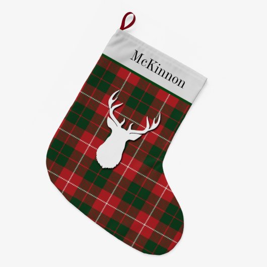 Grande Chaussette De Noël Clan Tartan personnalisé McKinnon Rouge vert Plaid (Devant (Accrochage))