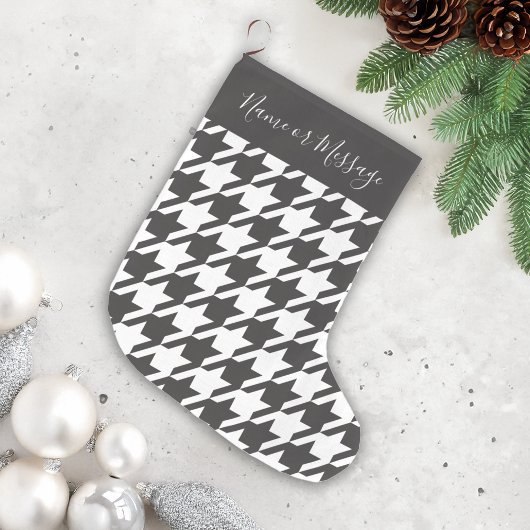 Grande Chaussette De Noël Classic moderne noir et blanc Houndstooth