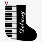 Grande Chaussette De Noël Clés de piano noir et blanc Nom personnalisé (Devant)