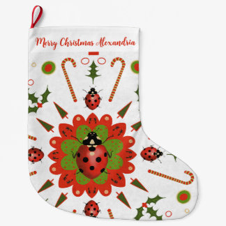 Grande Chaussette De Noël Coccinelle de Noël Rouge, Verte et Blanche Nom