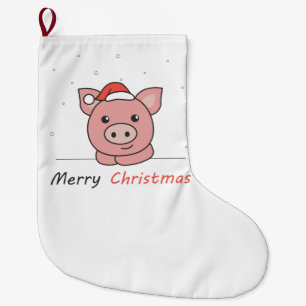 Grande Chaussette De Noël Cochon Noël Neige Animaux d'hiver Cochons