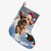 Grande Chaussette De Noël Cockapo coule en neige avec Casquette de Noël (Devant (Accrochage))