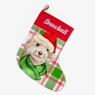 Grande Chaussette De Noël Cockapou de champagne de Noël plaqué avec le nom