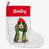 Grande Chaussette De Noël Cocker de Noël Spaniel avec le nom du chien (Devant)