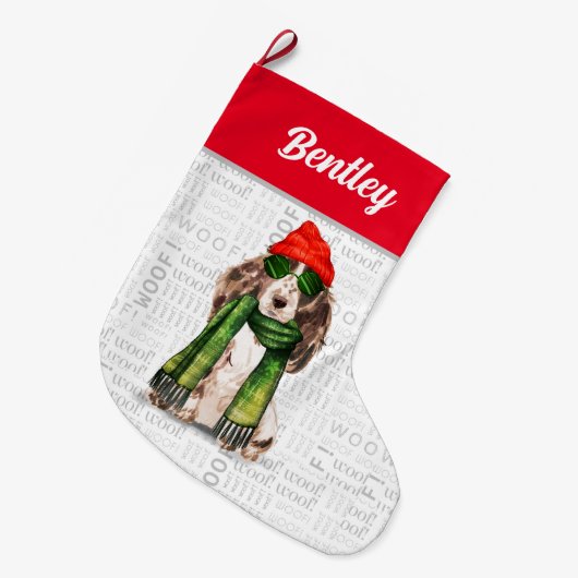 Grande Chaussette De Noël Cocker de Noël Spaniel avec le nom du chien (Devant (Accrochage))