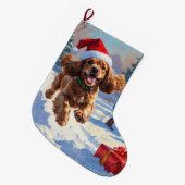 Grande Chaussette De Noël Cocker Spaniel coule dans la neige avec le Casquet (Devant (Accrochage))