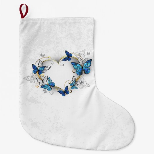 Grande Chaussette De Noël Coeur bijoux avec papillons Morpho (Devant)