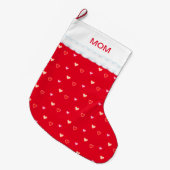 Grande Chaussette De Noël Coeurs sur Red Maman Noël Stocking (Devant (Accrochage))