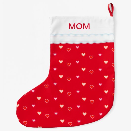 Grande Chaussette De Noël Coeurs sur Red Maman Noël Stocking (Dos)