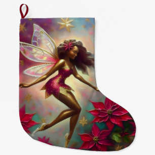 Grande Chaussette De Noël Collection Fée de Noël - Cheveux Naturels Marrons