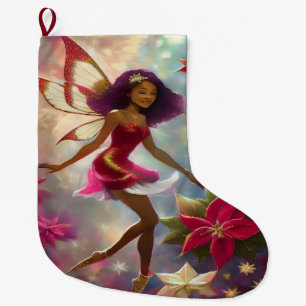 Grande Chaussette De Noël Collection Noël Fée Teinte Prune Cheveux Naturels