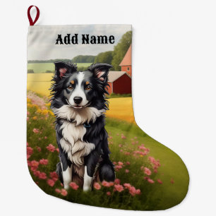 Grande Chaussette De Noël Collie frontalier à la ferme