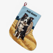 Grande Chaussette De Noël Collie frontalier à la ferme (Devant (Accrochage))