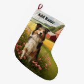 Grande Chaussette De Noël Collie standard à la ferme (Devant (Accrochage))