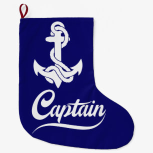 Grande Chaussette De Noël Conception nautique d'ancre de voilier capitaine