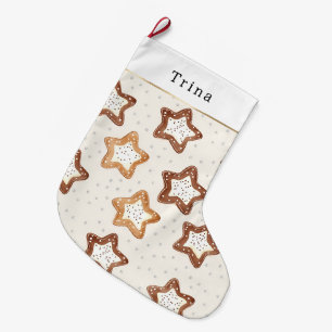 Grande Chaussette De Noël Cookies Noël étoile marron crème blanche