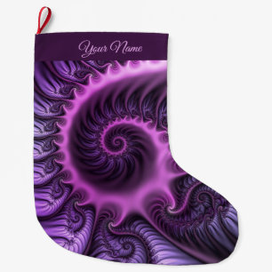 Grande Chaussette De Noël Cool Abstrait Pink Purple Fractal Art Nom de la sp