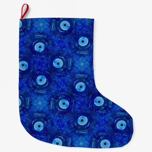 Grande Chaussette De Noël Cool, art numérique moderne de bleu mauvais oeil m (Devant)