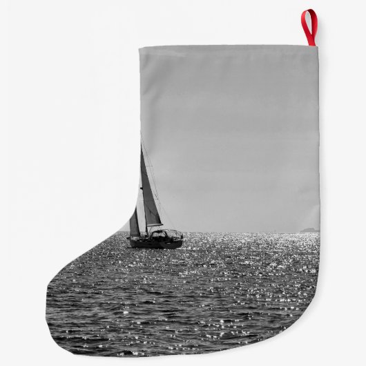 Grande Chaussette De Noël Cool moderne photo de voilier en été (Dos)