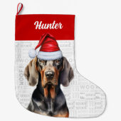 Grande Chaussette De Noël Coonhound noir de Noël avec le nom du chien (Devant)