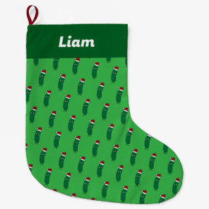 Grande Chaussette De Noël Cornichon à l'aneth de Noël portant un chapeau de