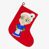 Grande Chaussette De Noël Costume bleu Mme Claus Chibi (Devant (Accrochage))