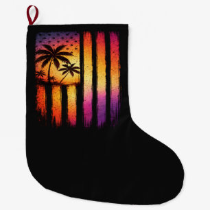 Grande Chaussette De Noël Coucher de soleil d'été américain vintage 4 juille