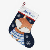 Grande Chaussette De Noël Coucou rouge dans les flocons de neige bleus blanc (Devant (Accrochage))