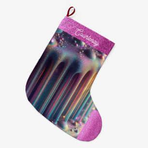Grande Chaussette De Noël Couleurs arc-en-ciel Iridescendantes Parties scint