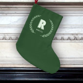 Grande Chaussette De Noël Couronne de laurier vert Lettre R Monogramme