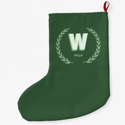 Grande Chaussette De Noël Couronne de laurier vert Lettre W Monogramme (Dos)