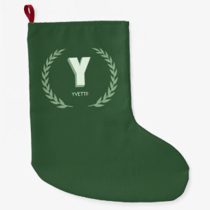 Grande Chaussette De Noël Couronne de laurier vert Lettre Y Monogramme 