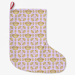 Grande Chaussette De Noël couronne d'or tiaras pale lilas