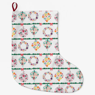 Grande Chaussette De Noël Couronne verte et babiole