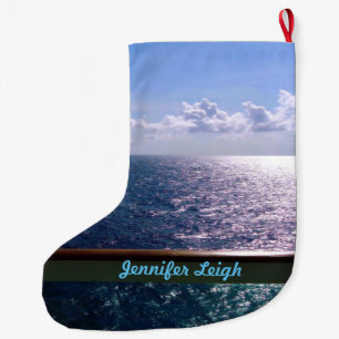 Grande Chaussette De Noël Coutume de bleu d'océan