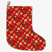 Grande Chaussette De Noël Cozy Christmas Cookies & Hot Cocoa Holiday Pattern (Devant)