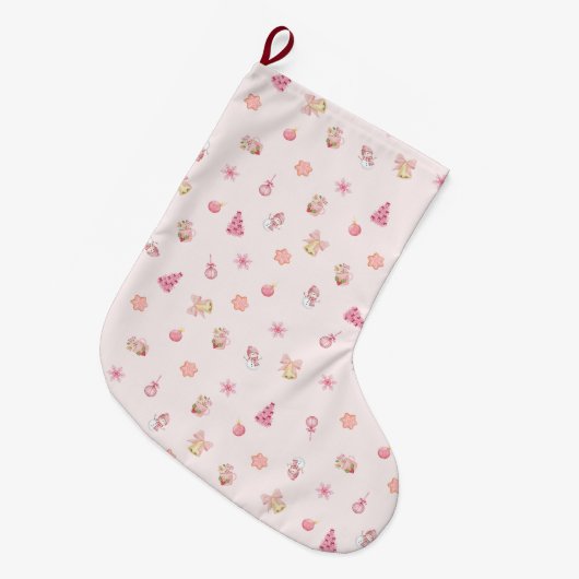 Grande Chaussette De Noël Cozy Pink Christmas Pattern (Devant (Accrochage))