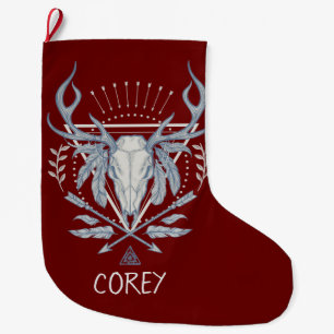 Grande Chaussette De Noël Crâne tribal de Boho Personnalisé