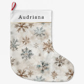 Grande Chaussette De Noël Cream Blue Brown Snowflakes   (Devant)