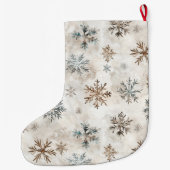 Grande Chaussette De Noël Cream Blue Brown Snowflakes   (Dos)