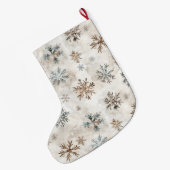 Grande Chaussette De Noël Cream Blue Brown Snowflakes   (Dos (Accrochage))