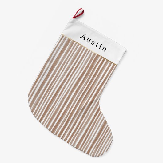 Grande Chaussette De Noël Cream Brown Stripes Christmas (Devant (Accrochage))