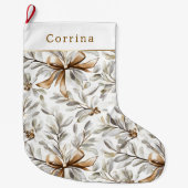 Grande Chaussette De Noël Cream White Gingerbread Bows   (Devant)