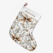 Grande Chaussette De Noël Cream White Gingerbread Bows   (Devant (Accrochage))