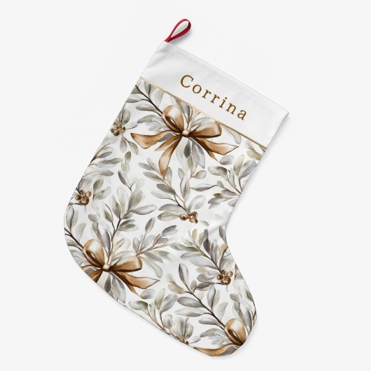 Grande Chaussette De Noël Cream White Gingerbread Bows   (Devant (Accrochage))