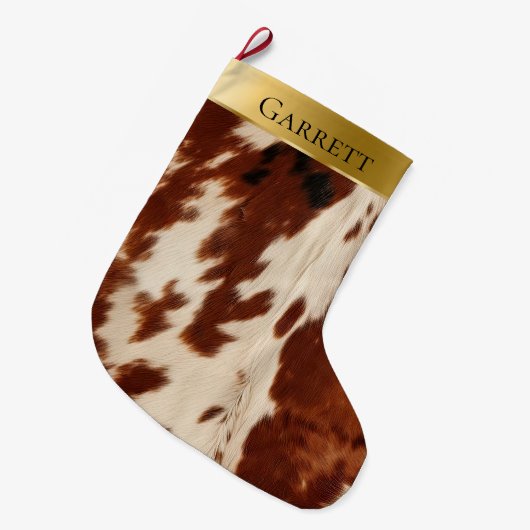 Grande Chaussette De Noël Crème blanche Nom de la vache Brown sud-ouest (Devant (Accrochage))